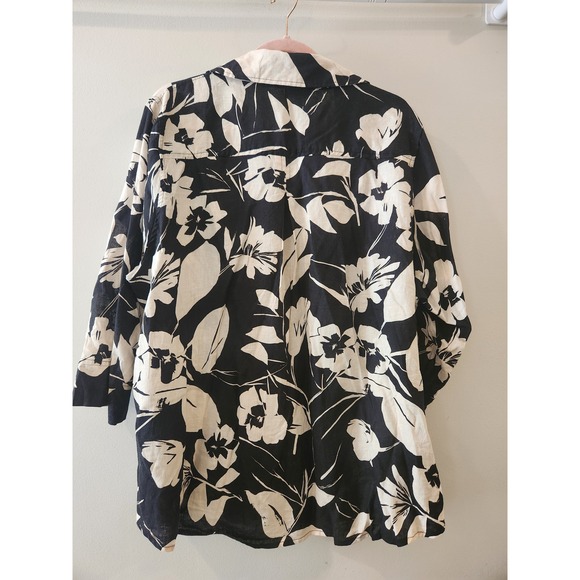 Jones New York Womens Black White Floral Linen Blend Button Down Shirt Top 2X - Picture 6 of 9